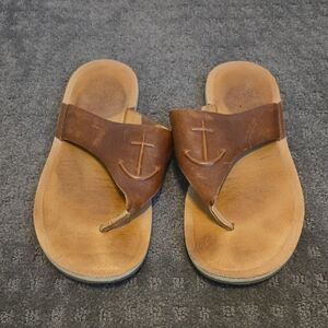 Women's Sperry Brown Leather Anchor Thong Sandals